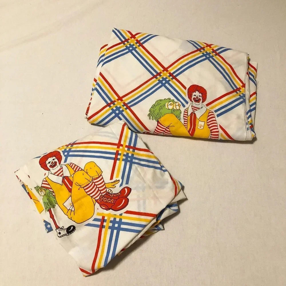 Vintage 1978 McDonalds Flat and Fitted Twin Bed  Sheet Ronald McDonald